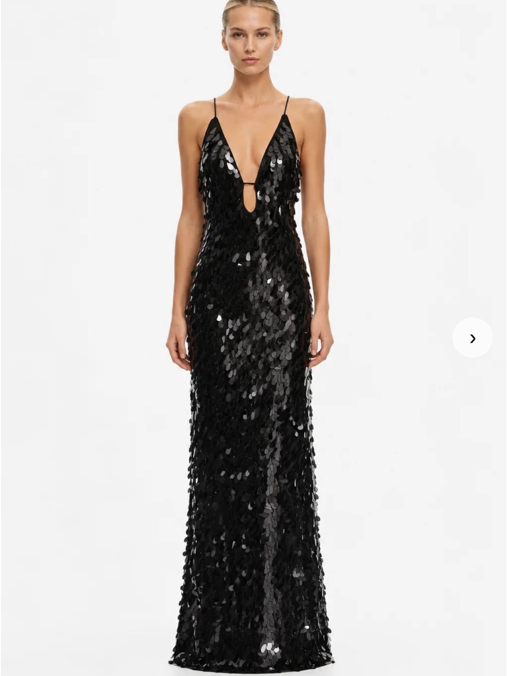 Black Sequin Plunge Maxi Dress with Spaghetti Straps